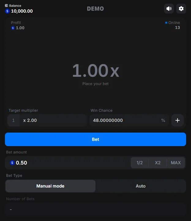 Limbo game window with target multiplier