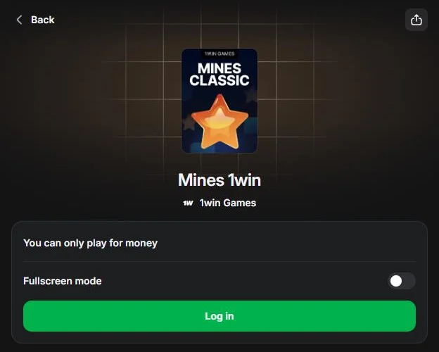 Mines 1win game page on 1win
