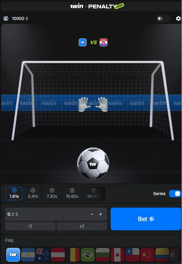 Penalty game window with goal and series multipliers