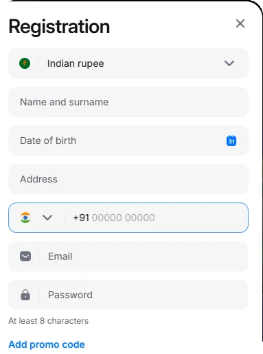 Screenshot: 1win registration form