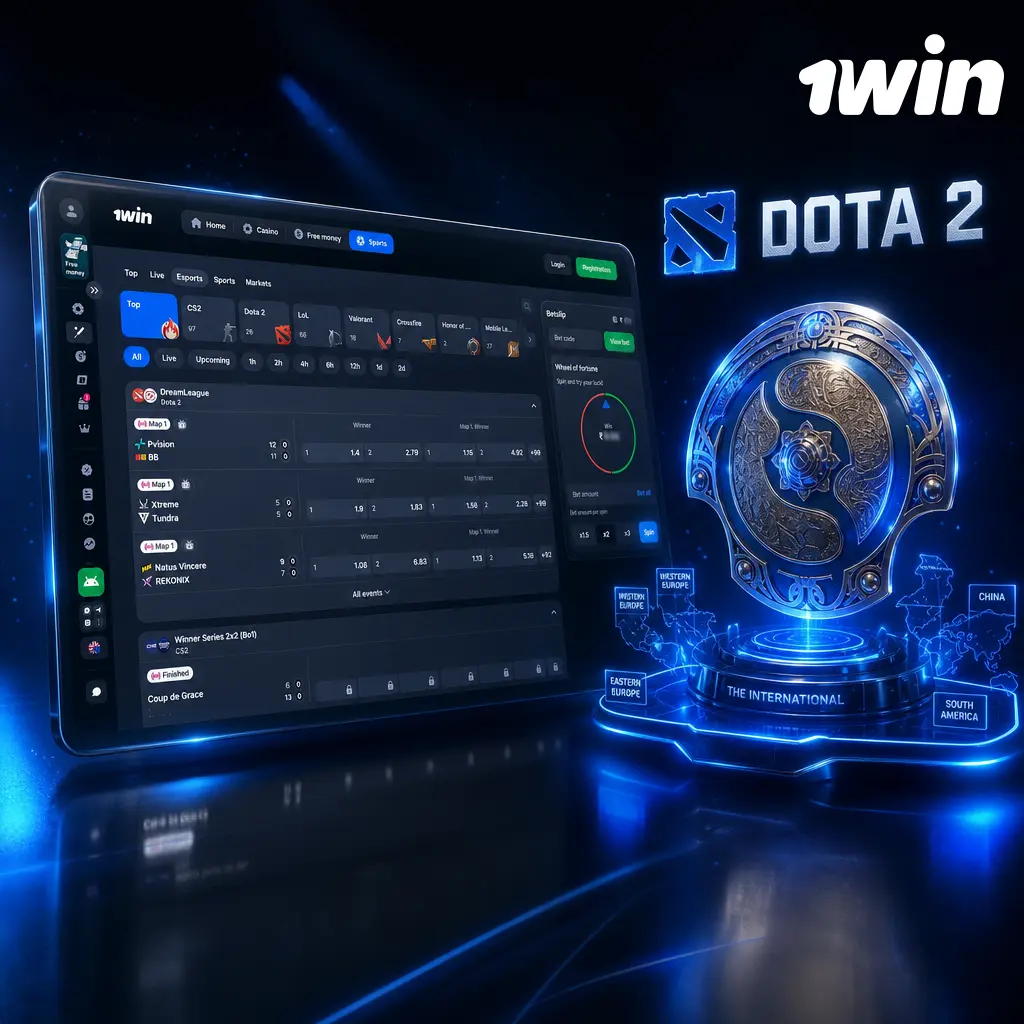 Dota 2 esports betting on 1win: map winner, kills, first blood, and tournament odds updated live after draft