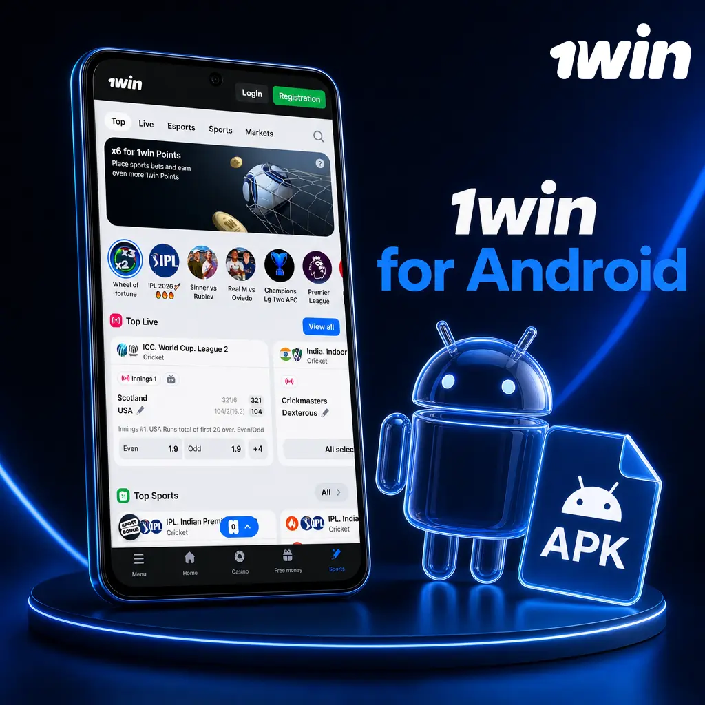 1win Android app APK installation guide with betting menu, push notifications, and biometric login