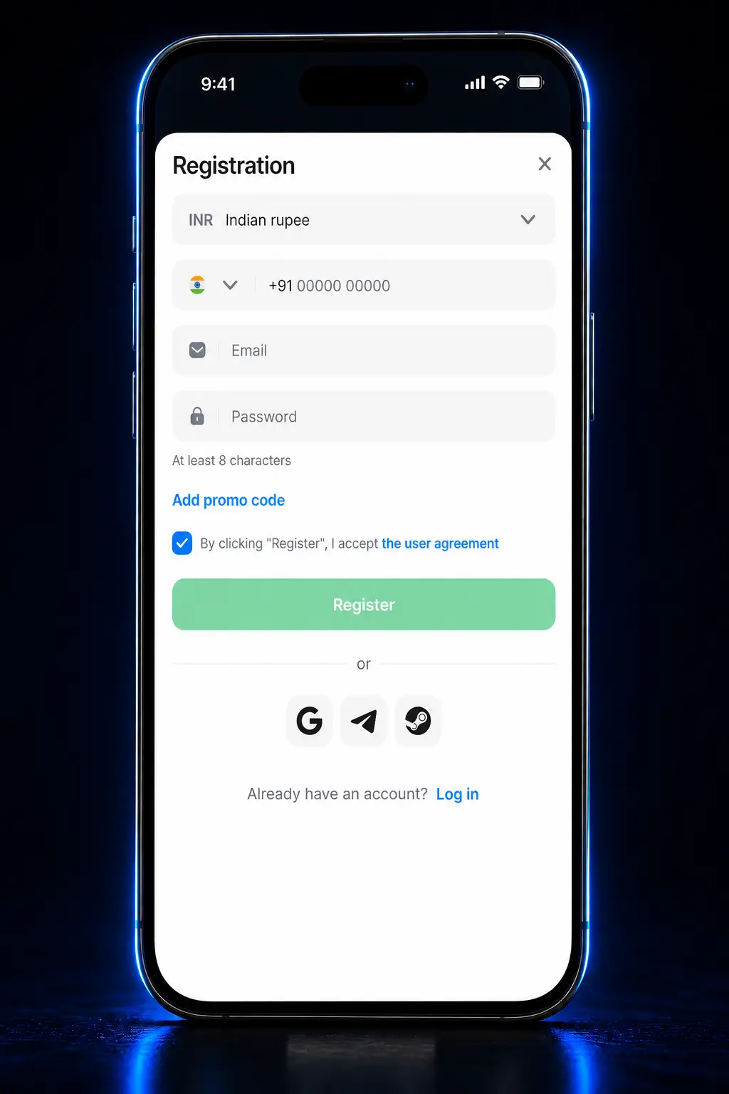 Step-by-step guide showing how to register, deposit, and place a horse racing bet on the 1win app