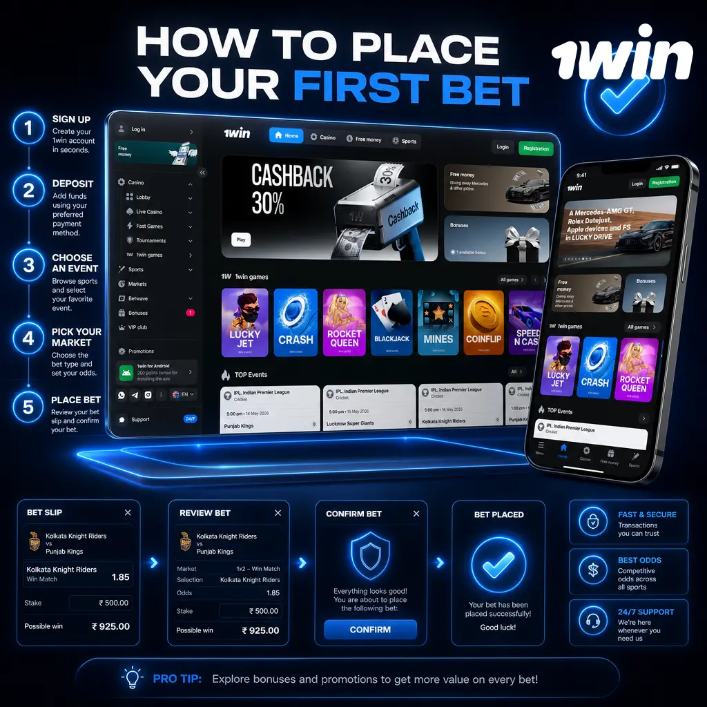 Step-by-step guide showing how to register, deposit funds, and place your first sports bet on 1win in under five minutes.