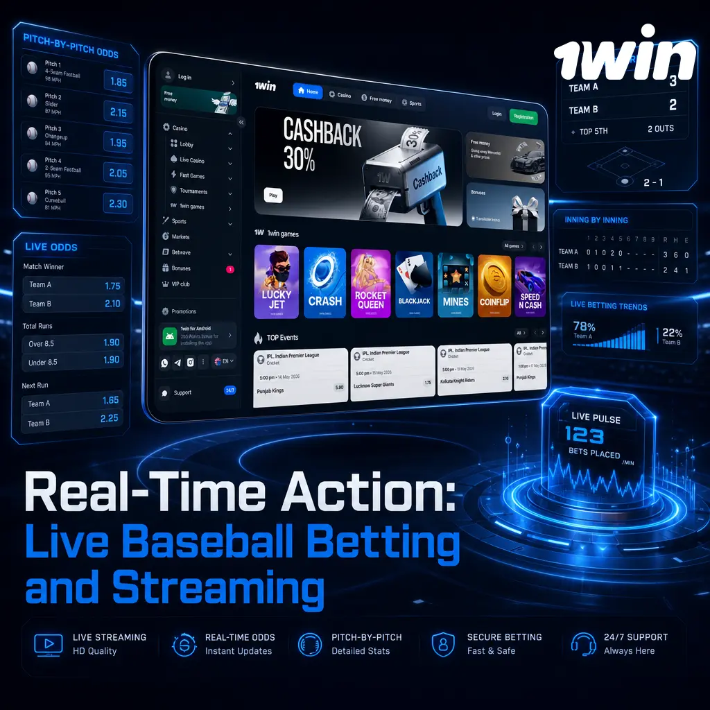 Live baseball betting on 1win with real-time MLB, NPB, KBO odds, streaming, and match trackers for in-game wagering