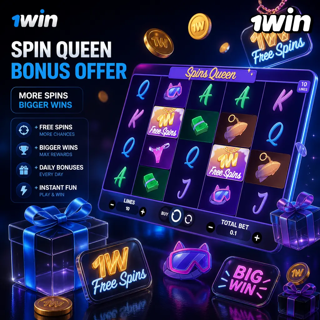 1win Spin Queen bonus: up to 500% match plus 500 free spins on your first four deposits, 600% via crypto.