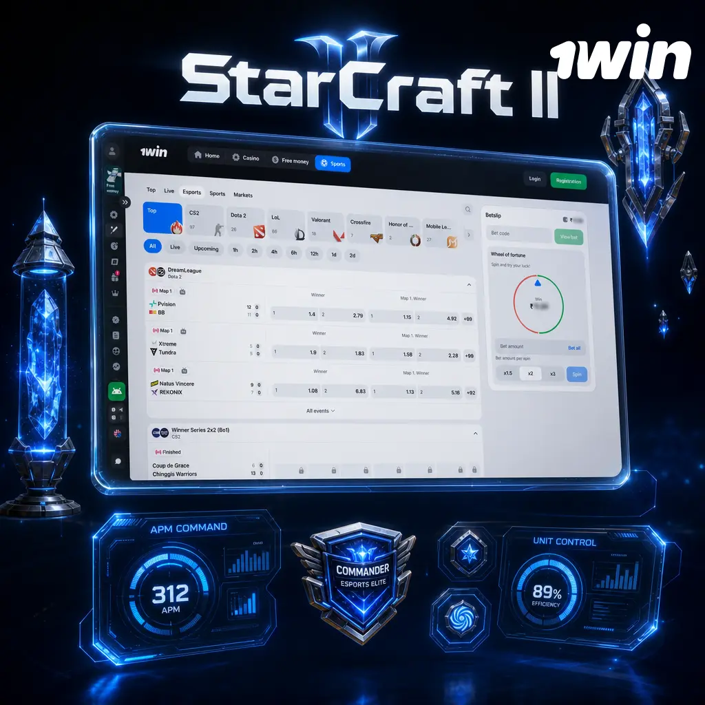 StarCraft II 1v1 esports betting odds at 1win, covering IEM Katowice, GSL, DreamHack Masters, ESL Open Cup and Assembly Summer
