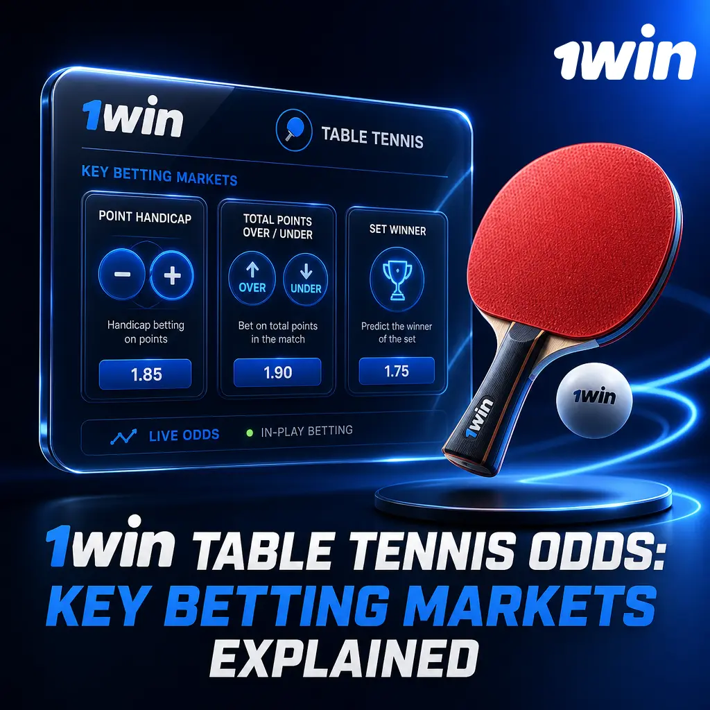 1win table tennis odds guide: Match Winner, Set Handicap, Total Points, Correct Set Score, Game Winner, and Total Sets betting markets.