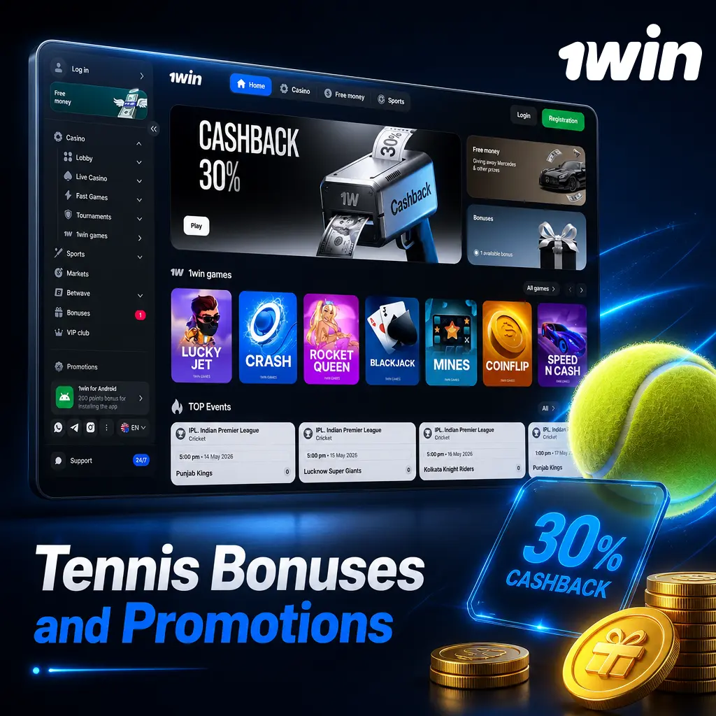 1win tennis betting bonuses: up to 500% welcome offer plus 500 free spins, and 600% crypto deposit bonus with wagering terms.