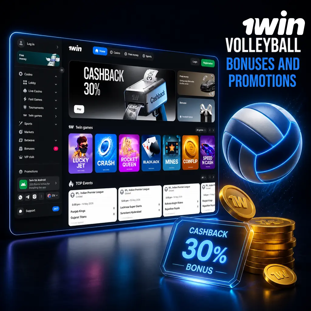 1win volleyball bonuses: welcome offer up to 600% plus 500 free spins, reload deals, enhanced odds, and accumulator insurance.