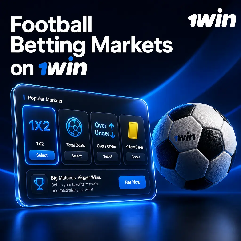 Football betting markets on 1win: 1X2, Over/Under, Handicap, BTTS, Correct Score, and more.