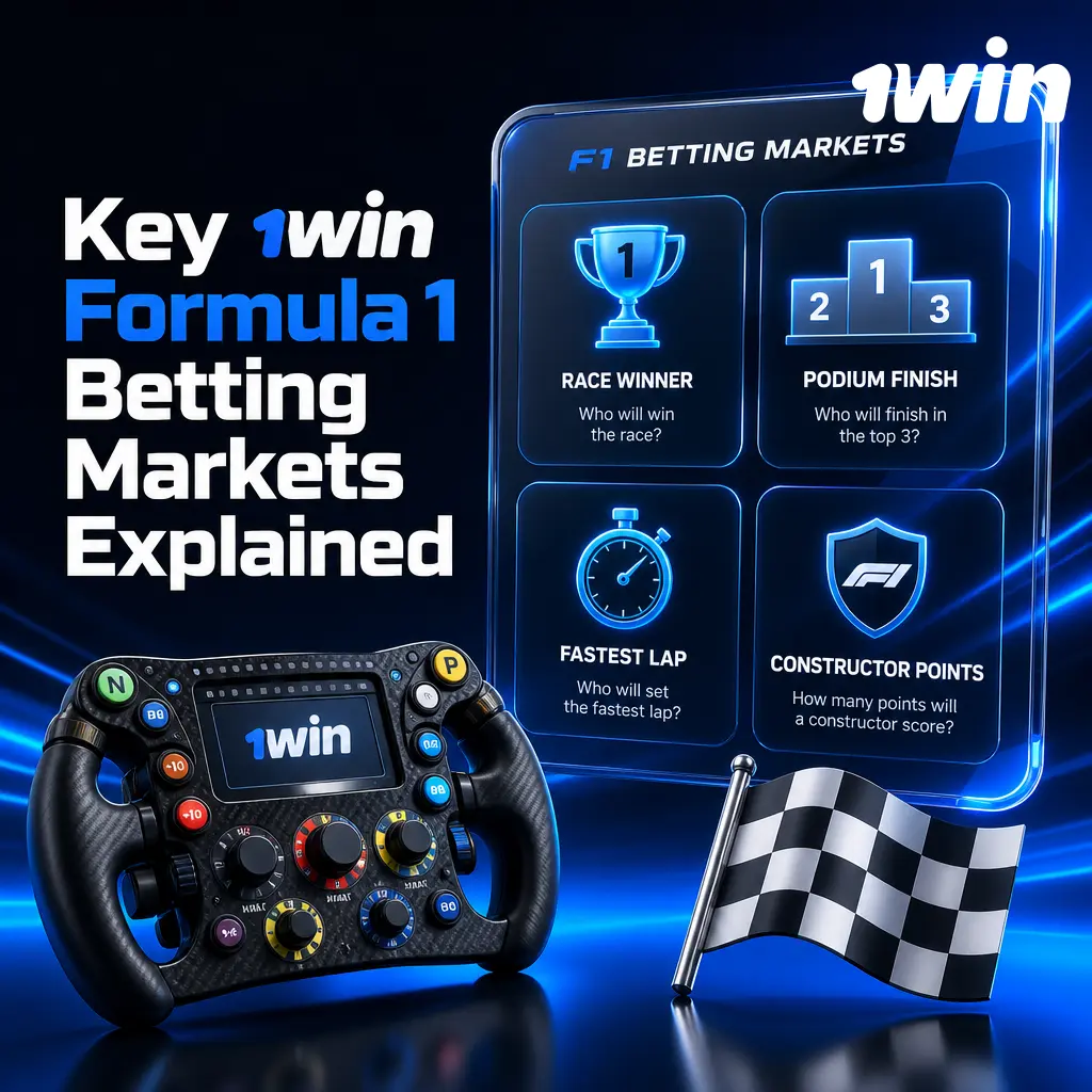 1win Formula 1 betting markets: race winner, podium, fastest lap, qualifying, head-to-head, and constructor odds explained.