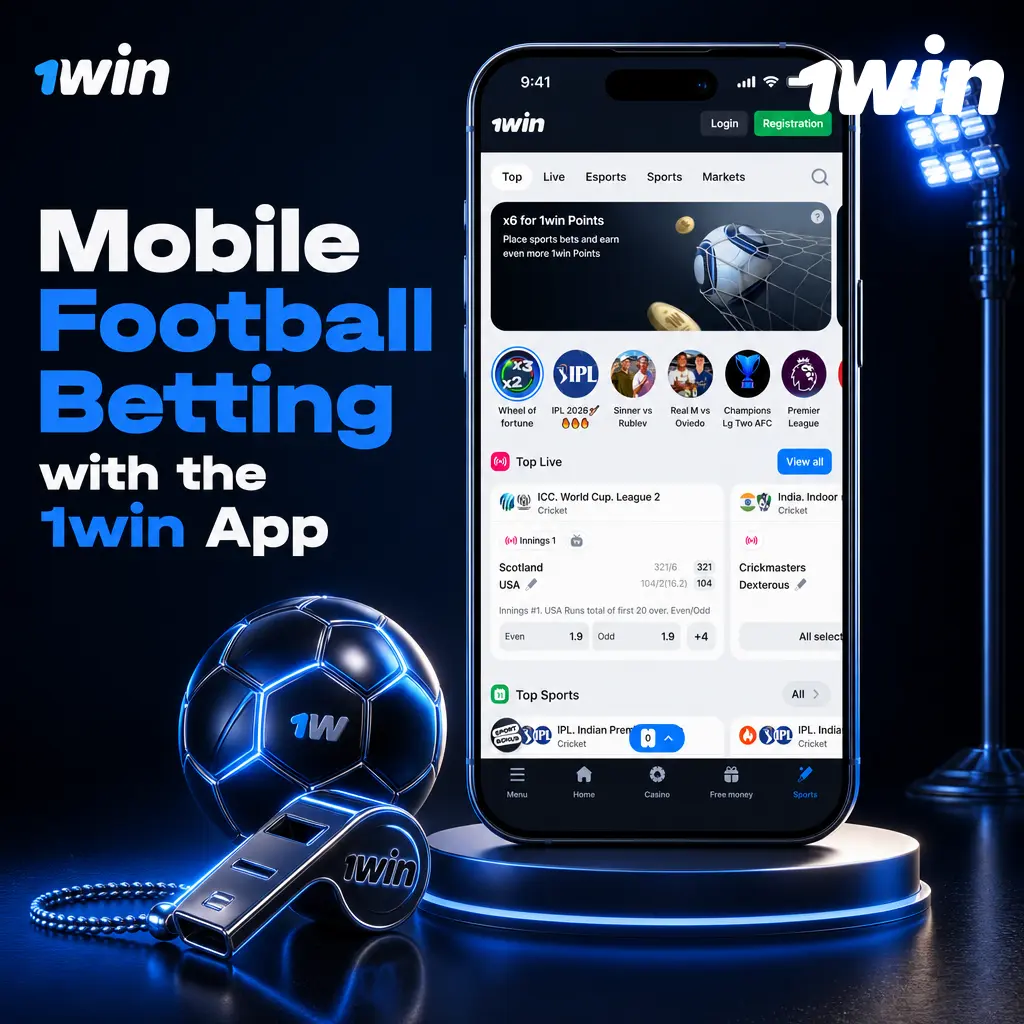 1win app football betting screen on mobile showing Android and iOS betting options for quick match wagers.