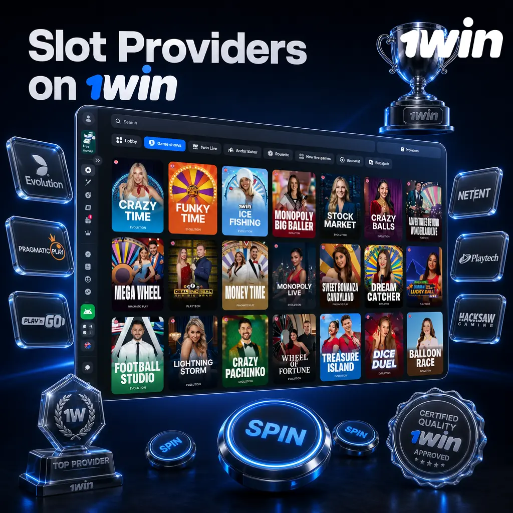 1win slot providers lineup including Pragmatic Play, NetEnt, Play'n GO, and Microgaming titles in the casino lobby